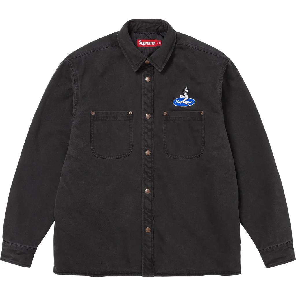 777168 Supreme Quilted Lined Denim Snap Shirt Washed Black
