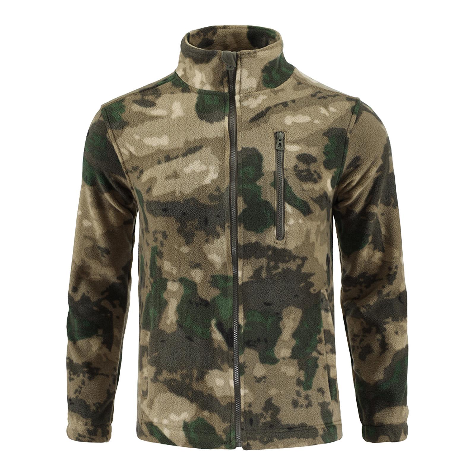 

Men s Solid Color Camouflage Outdoor Workwear Casual Loose Zipper Pocket Warm Long Sleeve Fleece Stand Collar Jacket L