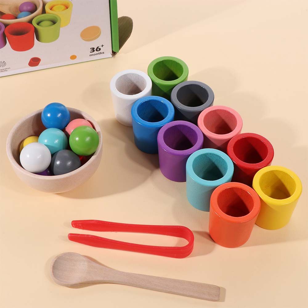 Cognition Games Balls In Cups Montessori Wooden Sorting Matching Toys  Preschool