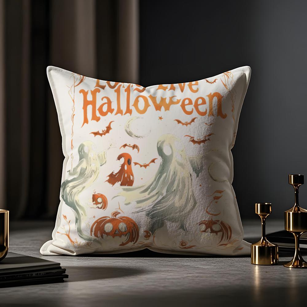 Halloween Prints Cushion Cover Anti-dustmite Pillowcase Invisible Zipper Silky Short Plush Sofa Cushion Cover