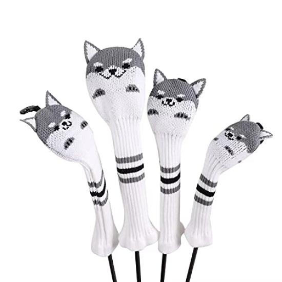 

Golf Headcover Set 2 Fairway with Knitted Covers and Akita Dog Design 4-Piece (Driver/Wood, Woods/Hybrid/UT) (Gray) серый