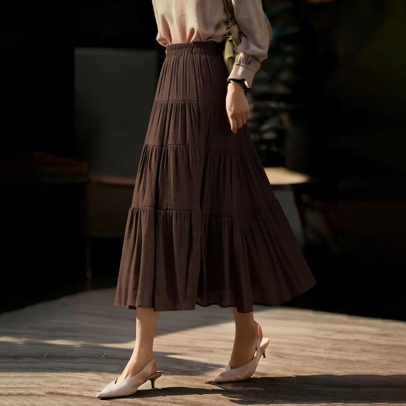 Elegant A-Line High-Waist Patchwork Midi Skirt M