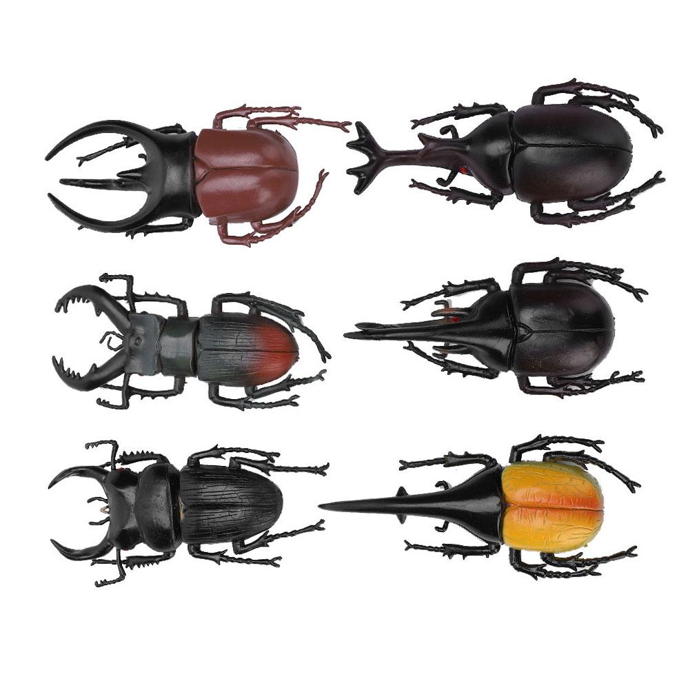 6 Stück Simulation Käfer Insekt Modell Halloween Scherzartikel Ungiftiges PVC Insekten Spielzeug(Schwarz )