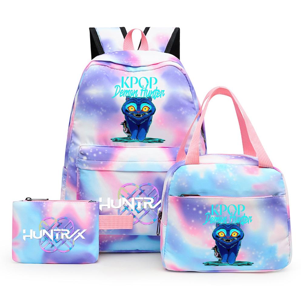 3Pcs/set Cartoon K-Pop Printed Backpack with Pencil Case Lunch Bag for Teenager Girl Boy Bookbag Kid Gift Large Capacity Waterproof Travel Bag