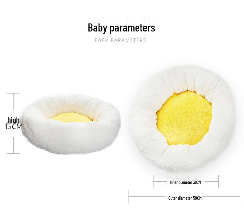 Creative Egg Yolk Pet Bed for Cats & Dogs - Round, Warm, All-Season Mat