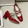 Rimocy Grube Wysokie Obcasy Buty Mary Jane Dla Kobiet Moda Czółenka z Podwójnym Paskiem z Klamrą Kobieta Wiosna Lato Nowe Buty ze Skóry Patentowej
