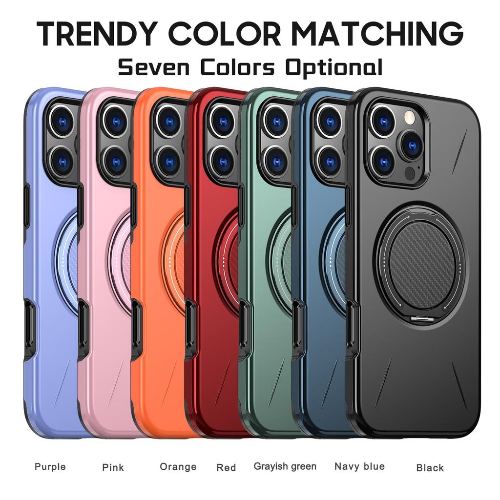Magnetic PC+TPU Phone Case For iPhone 16 15 Plus 14 13 12 Pro Max Ring Holder Stand Shockproof Hard Back Cover Funda