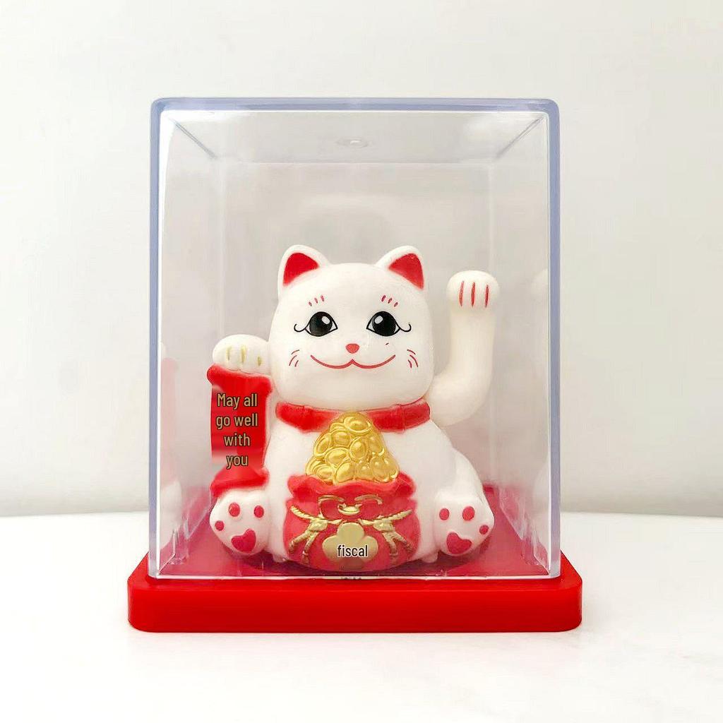 Solar-Powered Waving Maneki-neko Ornament, 2-Inch, Attracts Wealth for Office Desk or Cashier Counter Decoration