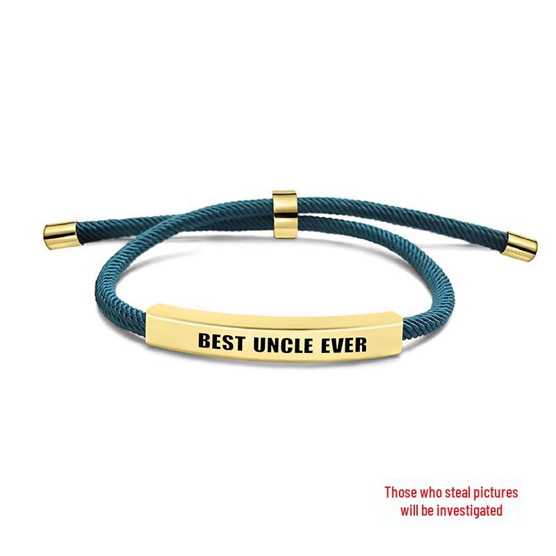 Pulseira Europeia e Americana Multicolorida de Corda Trançada com Placa de Aço Inoxidável Gravada - Presente Memorial de Bom Tio para o Natal