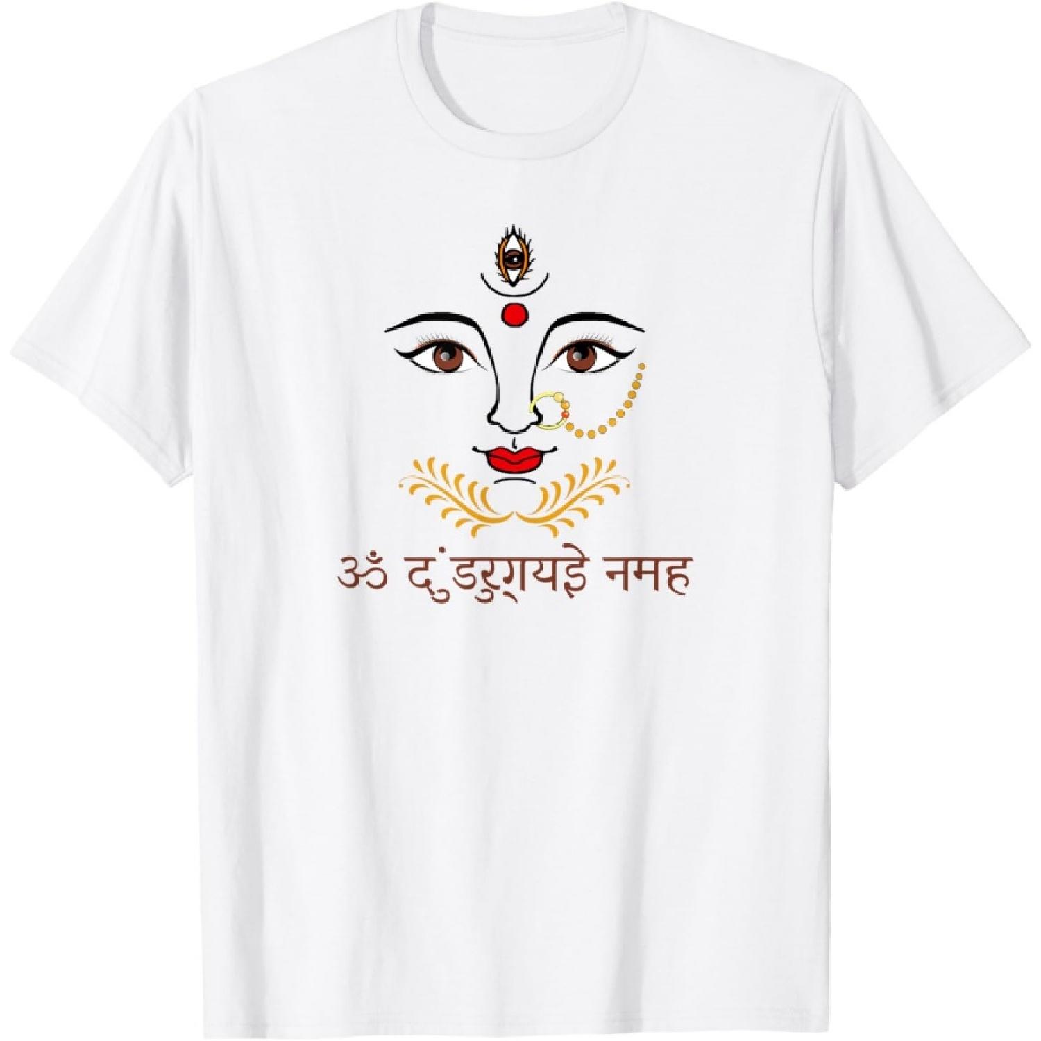 Hindu Goddess Durga Yoga T-Shirt with Sanskrit Mantra T-Shirt XXXXXL белый