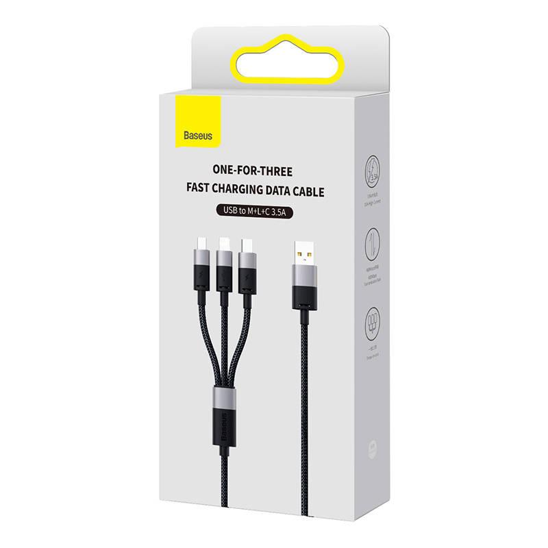 Câble de Charge Rapide Baseus Starspeed USB vers M+L+C 3.5A 0.6M(Noir)