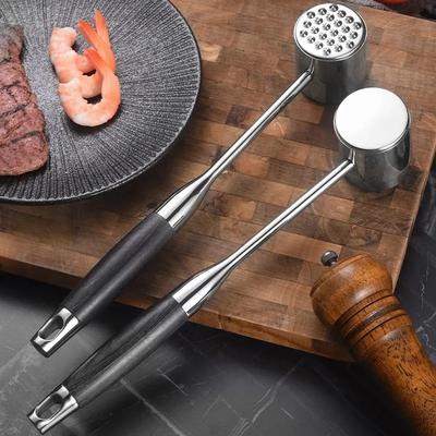 Wooden Handle 304 Stainless Steel Meat Hammer Steak Floss Potato Punching Machine Potato Press Clay Crusher Kitchen Tools