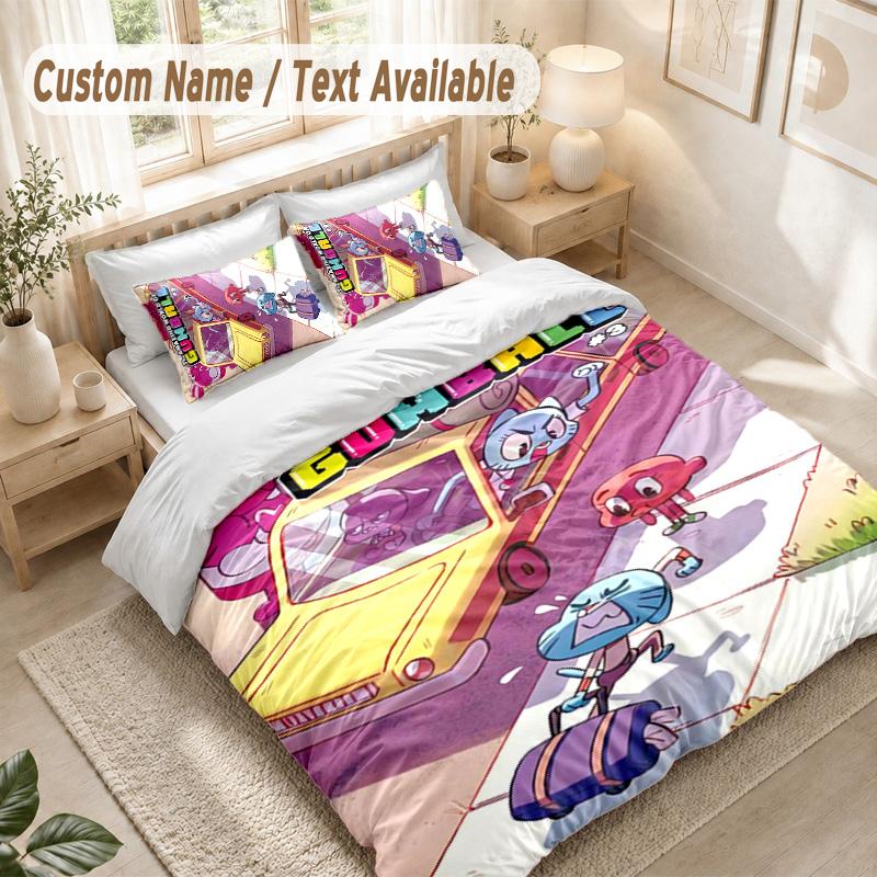 Amazing World of Gumball Bedding Set, 1 Duvet Cover & 2 Pillowcases Soft Comfortable Bedroom Home Textile Decor