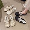Gentle wind lazy one pedal women's shoes 2025 summer new mesh breathable soft flat bottom pearl bag head half slippers