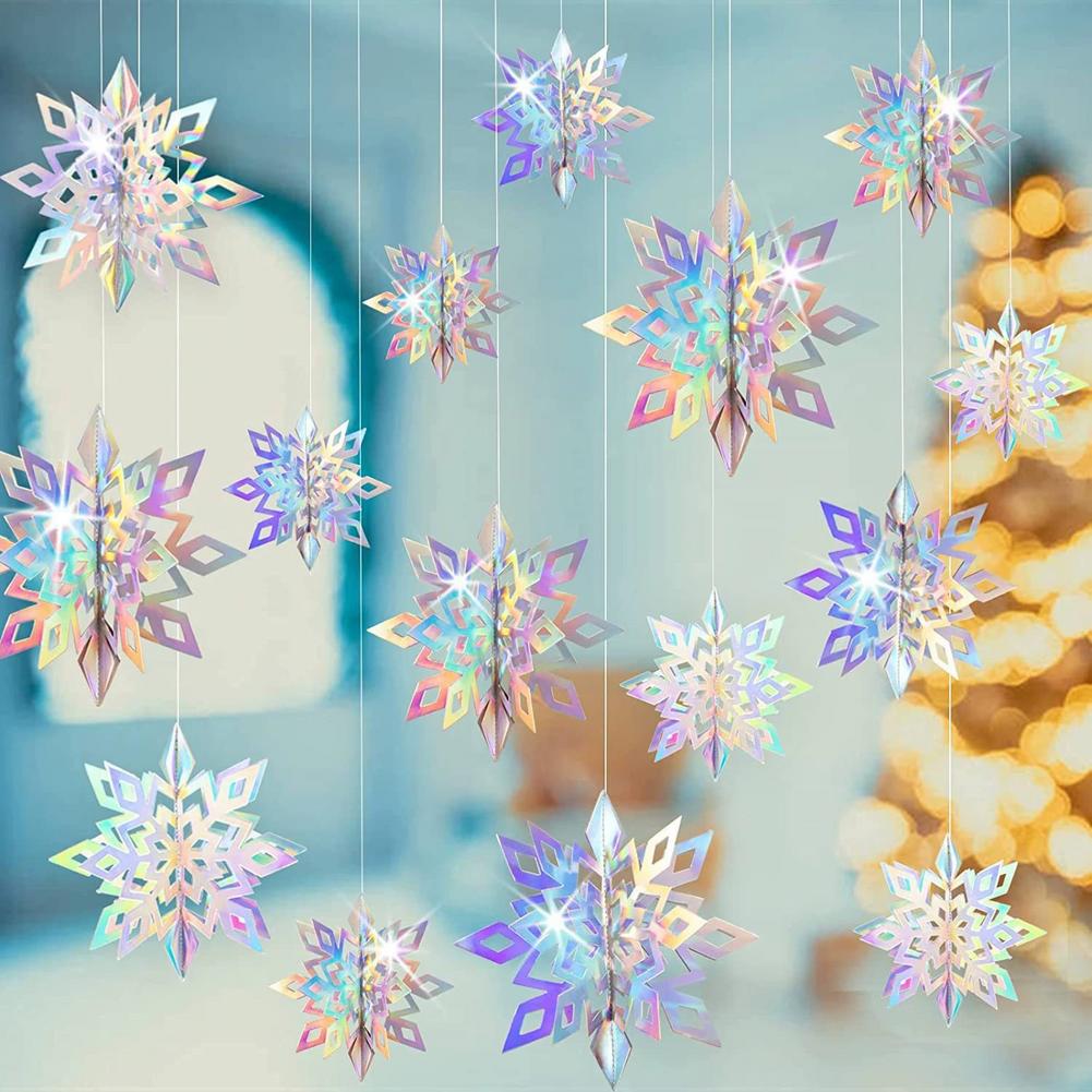 

2025 Christmas Snowflake Decor 6Pcs 3D Paper Snowflake Hanging Ornaments for Christmas Tree Winter Wonderland Home Decor
