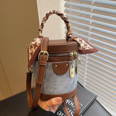 Retro Contrasting Colors Fashionable Portable Cylinder Bag Women's Versatile Commuter High-end Messenger Bag