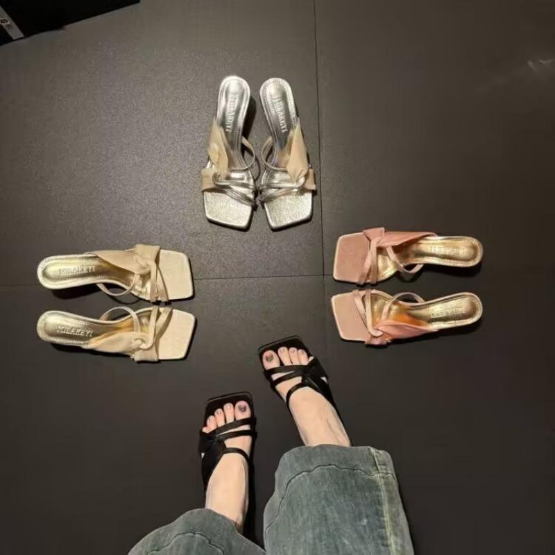 Scarpe da Donna Moda Tacchi Alti Comode Nuove Estive Pantofole in Vera Pelle Scarpe Donna Moda Cool Zoccoli Ciabatte Infradito