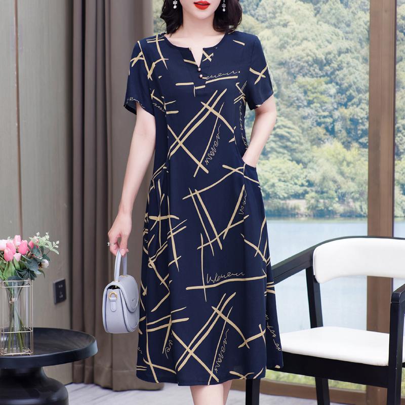 Elegante Damen-Sommerkleider Übergröße Lässig Print Kurzarm Langkleid