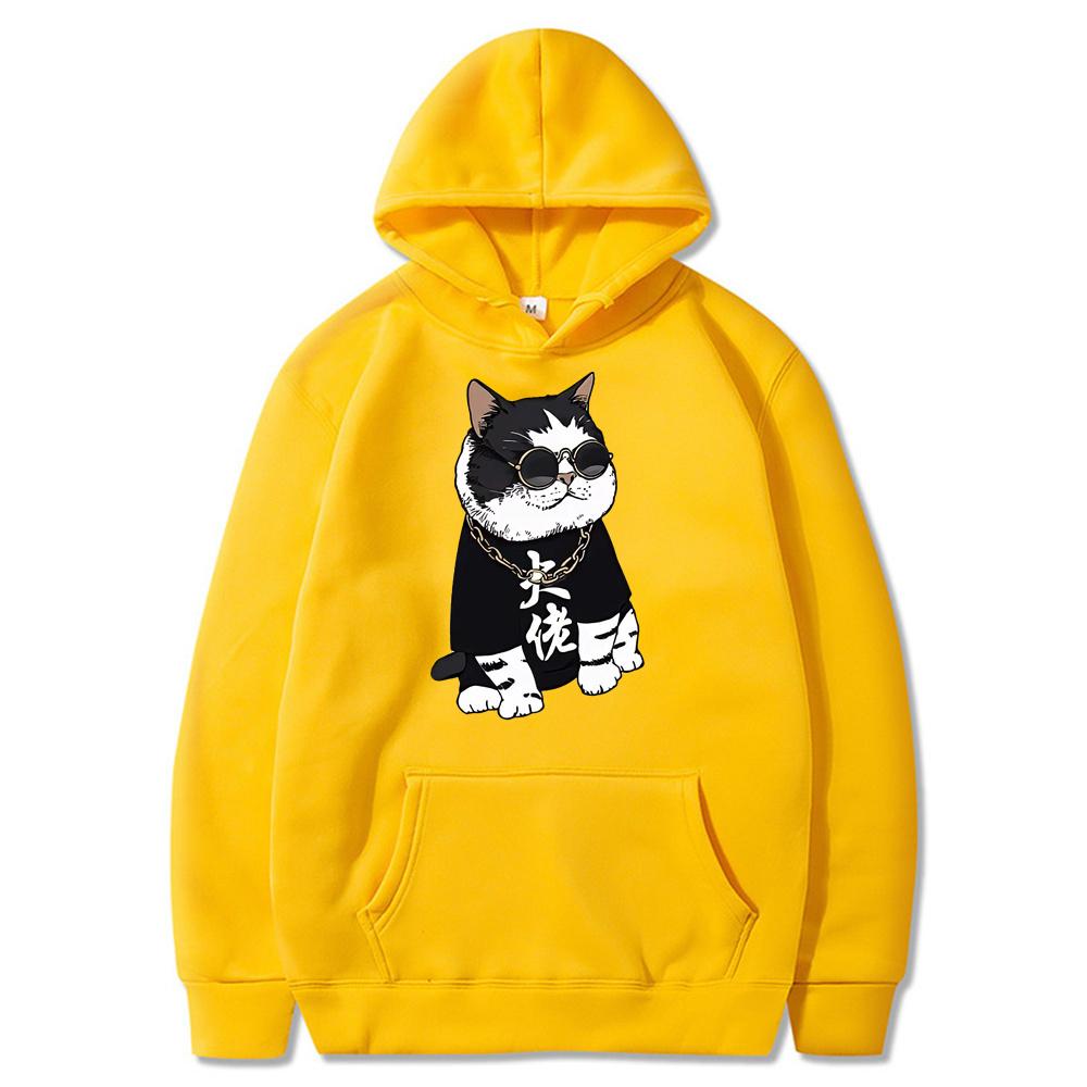 Cool and Cute Big Boss Cat Fun Print Autumn/Winter Women's Fashion Instagram Heavyweight Sweater Hooded Loose Long sleeved Coat