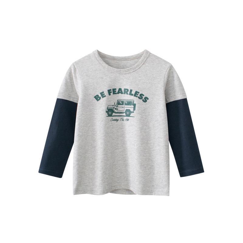 

Korean Style Cartoon Long-Sleeve T-Shirt for Boys - Fake Two-Piece Design for Toddlers and Young Children 100 cm