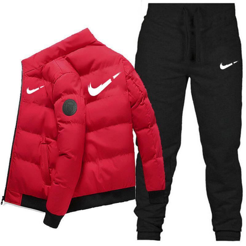 Męski Zimowy Pogrubiony Ciepły Bawełniany Zestaw Kurtka i Spodnie ze Stójką - Edycja 2025