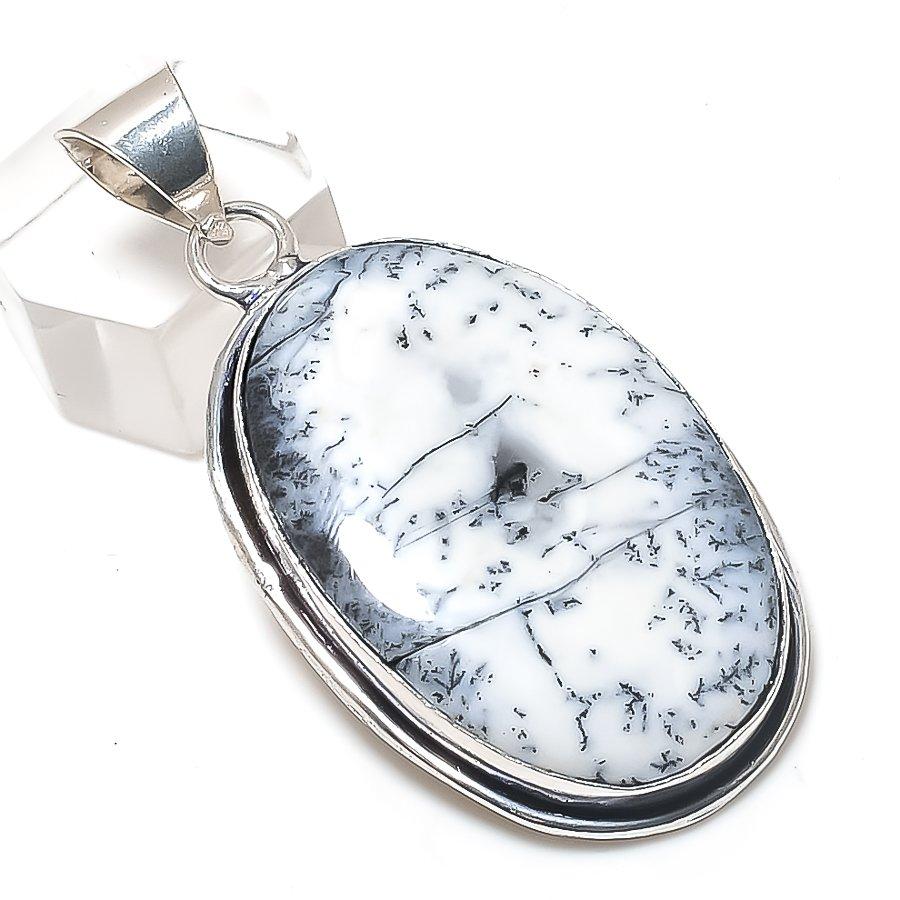 Natural Dendrite Opal Gemstone 925 Sterling Silver Jewelry Pendant 2.21" O0u85
