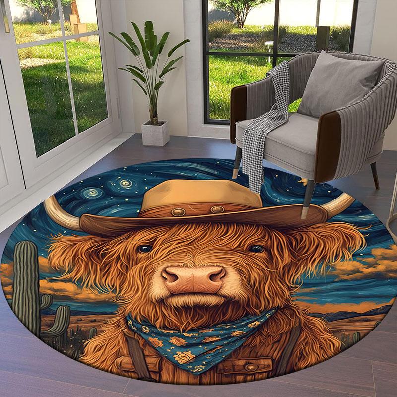 Cool animal cowboy styleRound Area Rug,Carpet Rug for Living Room Bedroom Sofa Playroom Decor,Non-slip Floor Mat