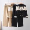 Temperament suit collar suit women's 1116 autumn and winter new double-breasted knitted top wide-leg pants two-piece set