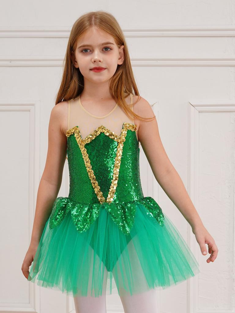 Girls Carnival Halloween Christmas Party Elf Cosplay Costume Sleeveless Princess Dress Tutu Tulle Skirt