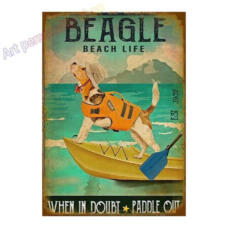 Mfoever Tin Sign Vintage Beagle Dog Coffee Tea Metal Tin Sign Set Retro Funny Pet Wall Art Decor for Home Kitchen Bar Rustic Iron Painting Plaque