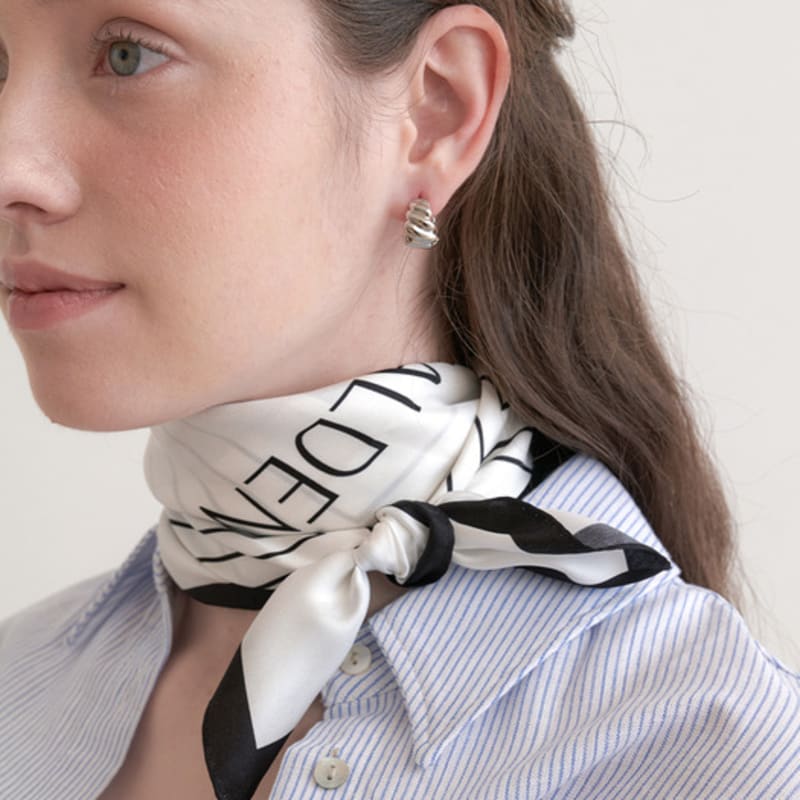 Halden Square Line Logo Silk Scarf (SC002_whiteblack)