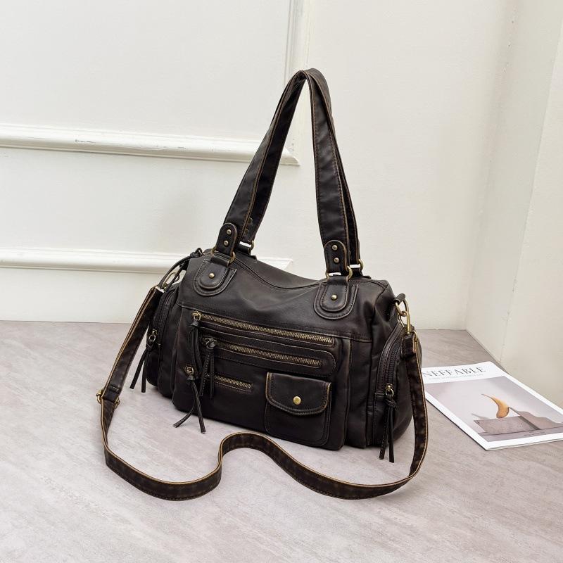 Retro pu multi-pocket bag large-capacity portable tote bag simple commuter shoulder women's messenger bag