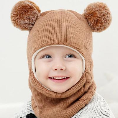 Super Warm Kids Neck Hat Fleece Lined  with Ear Flaps Winter Knit Pullover Cap for Baby Boy Girl 2-7 Years