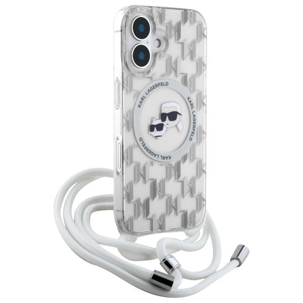 Karl Lagerfeld Klhmp16Shckcklct Iphone   16 6.1 Transparent Hardcase Iml Crossbody Monogram Karl & Choupette Head Magsafe
