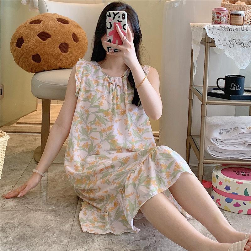 1011 Korean version of princess style dress cute loose artificial cotton loungewear cotton and silk nightdress women's summer thin