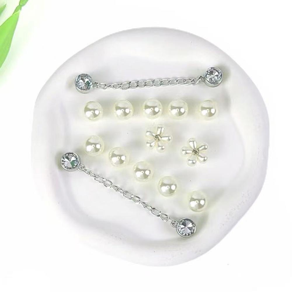

14PCS Fashion Shoe Charms for Clogs Set Accessories Hole Shoe Buckle Summer Pearl Flower Diamond Chain DIY Shoes Decorations