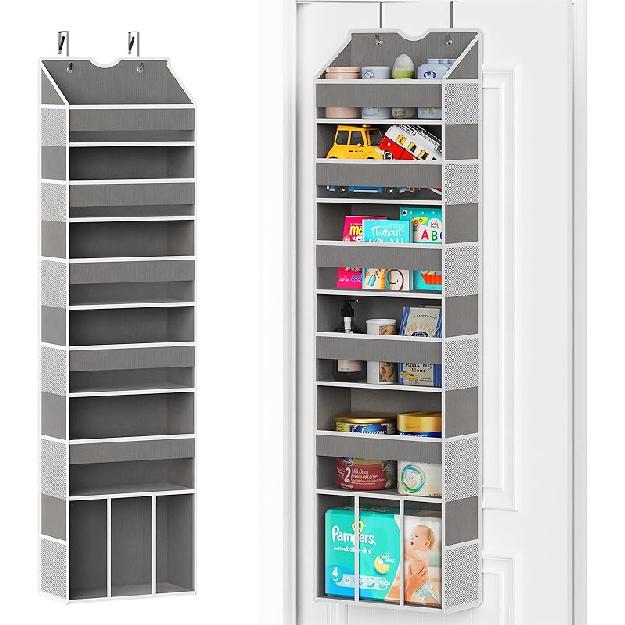 Over The Door Organizer Hanging - 6 Shelf Over Door Organizers with 6 Clear Front & 12 Side Pockets - Swing-proof 50LB Load Behind Door Storage for