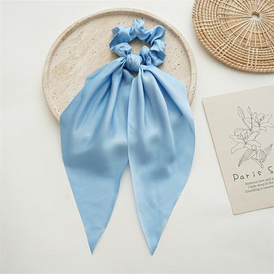 Solid Satin Fabric Hair Scrunchie Large Elastic Hair Tie with Long Ribbon Bow for Women Girls Durable Soft Material Hair Accessory