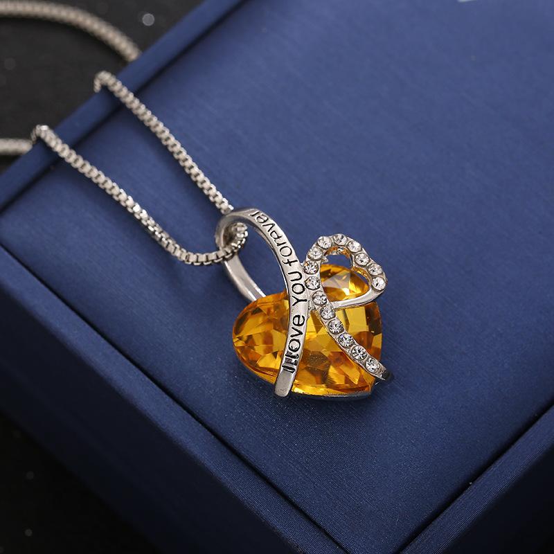I Love You Forever "Crystal Heart Pendant Necklaces Woman Crystal Choker Necklace