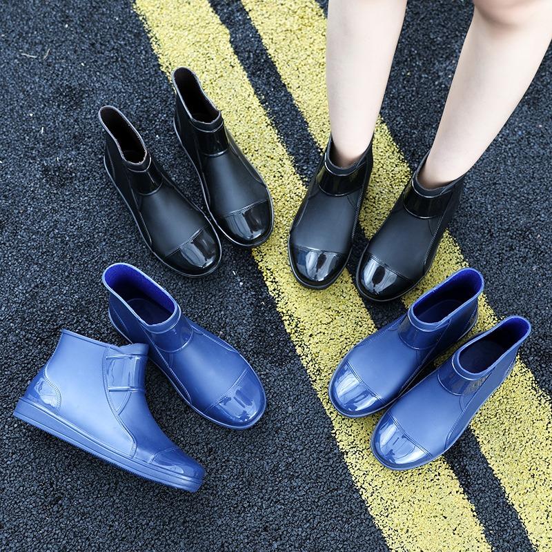 Rain shoes women's fleece thickened fashion winter non-slip outer wear medium tube water shoes short tube warm large size rain boots
