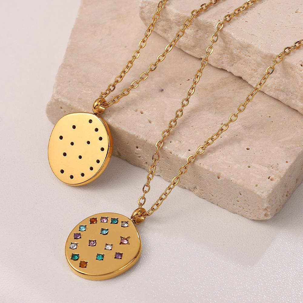Cross-Border New Arrival Simple Fashion Personality Temperament Wild Sweater Chain Crystal Zircon Round Brand Pendant Necklace