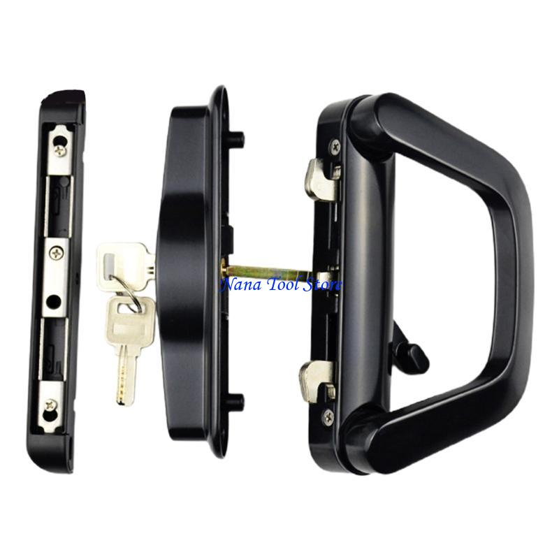 

31GJ Balcony Glass Door Handle Lock Single Side with for Key Zinc Alloy Sliding Door Handle Reversible Mortise-Style Locks чорний