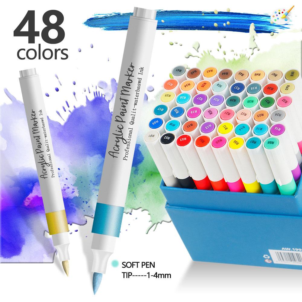 60 Colors Straight Liquid Acrylic Paint Markers, Water-Based Ink Brush Pens for Adult Coloring Books, Rock, Wood, Ceramic Fabric
