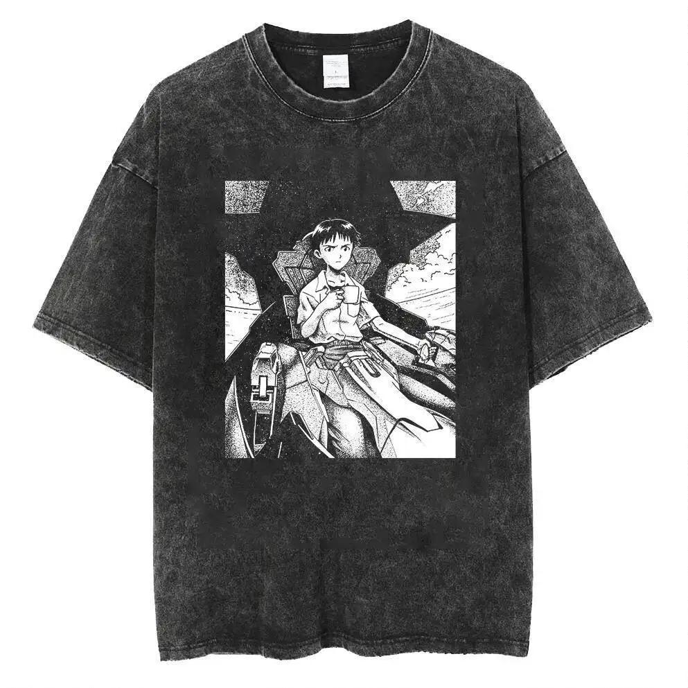 Neon Genesis Evangelion Unit-01 Manga Panel Vintage Washed T-Shirt 2026 Sommer Oversized Streetwear Grafik-T-Shirt für Herren Damen