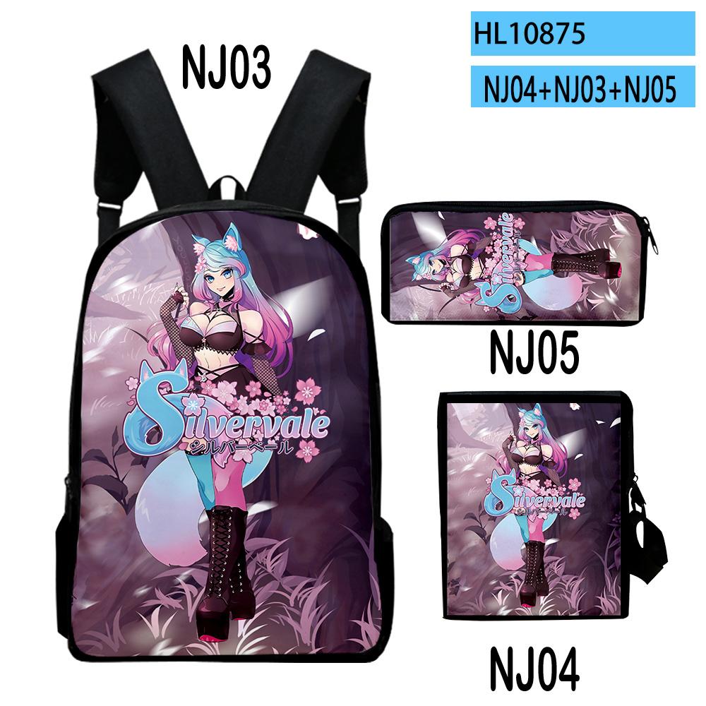 Classic VTuber Silvervale Anime 3D Print 3pcs/Set Pupil School Bags Laptop Daypack Backpack Inclined Shoulder Bag Pencil Case