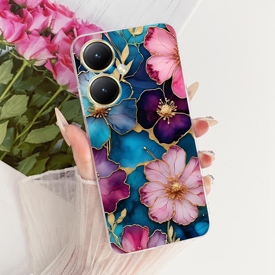 For Vivo Y27 4G Case V2249 Luxury Flower Butterfly Painted Cover Soft Slim Phone Case For Vivo Y27s Y 27 s VivoY27 5G V2302 Bags