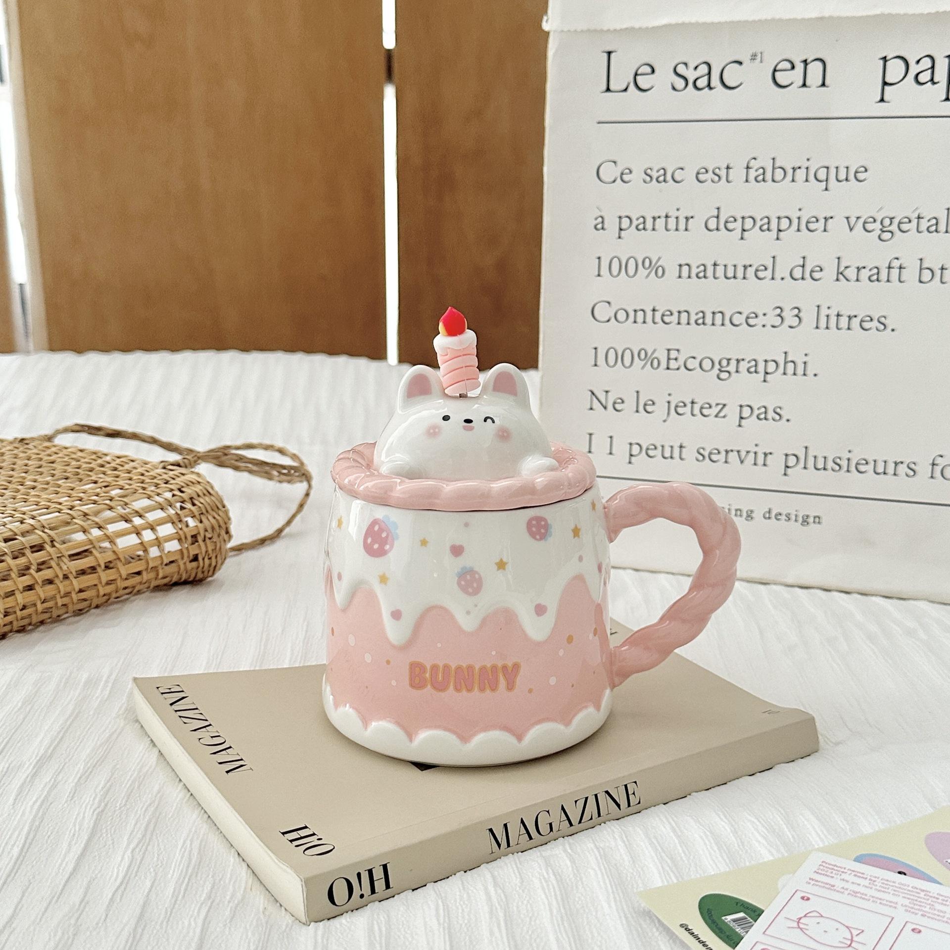 

Ins Милая керамическая чашка для воды, новый подарок на день рождения для девочек, высококачественная кружка с крышкой, чашка для торта 301-400ml