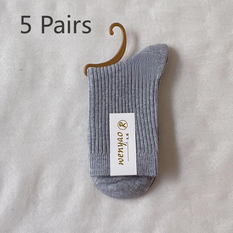 

5 пар женских весенне-осенних носков из чистого хлопка, впитывающих пот и дезодорирующих 5 Pairs светло-серый