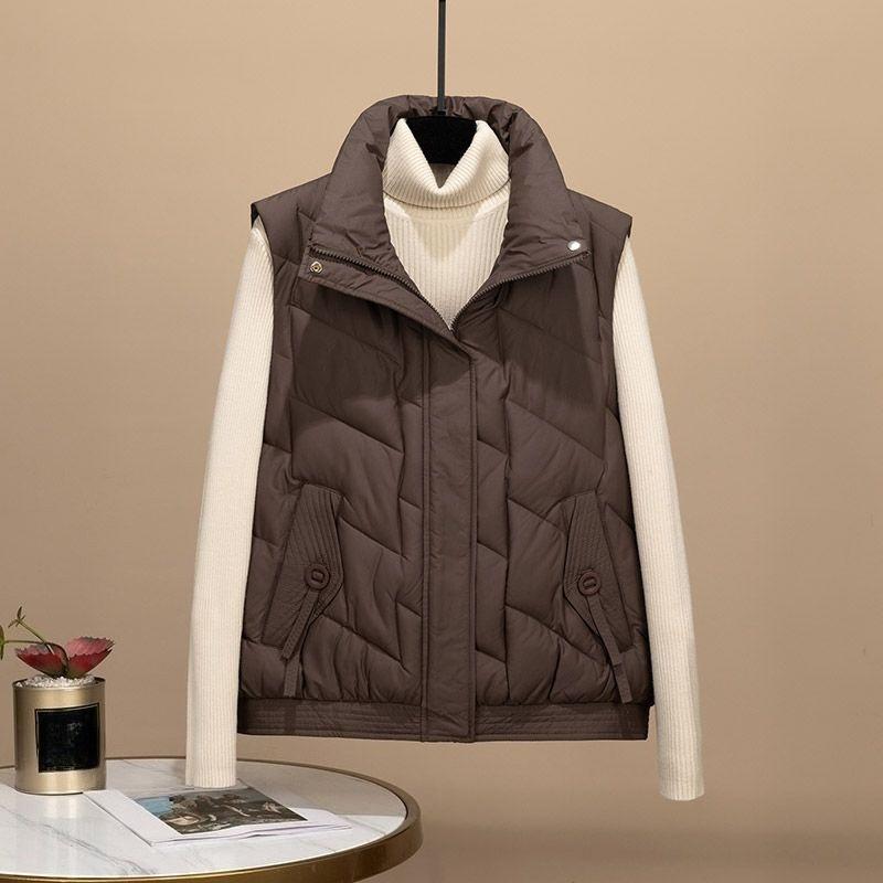 Down Cotton Vest Women's New Autumn and Winter Short Stand-up Collar Waistcoat, This Year's Popular Foreign Style Small Fragrant Vest