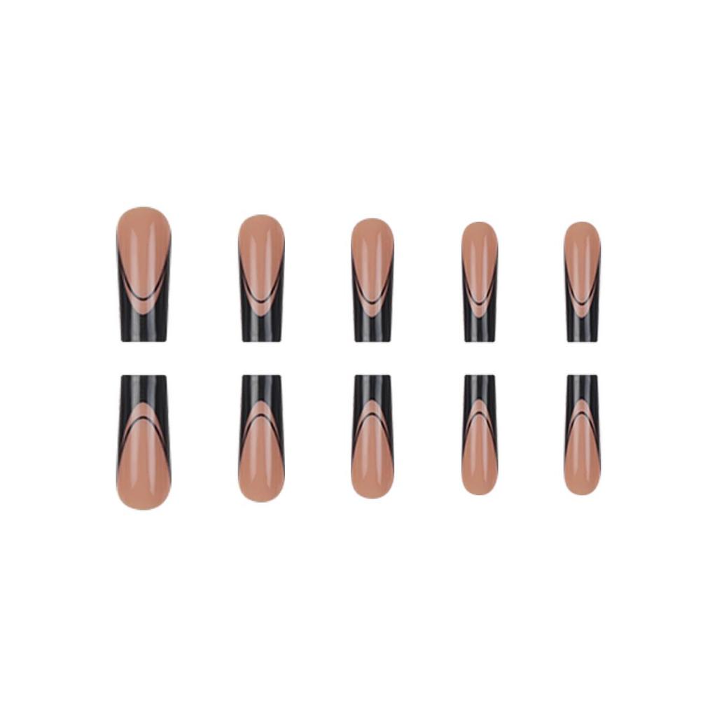 Chic Black French Water Pipe False Nails Set - 24 Pieces Spicy Girl Style